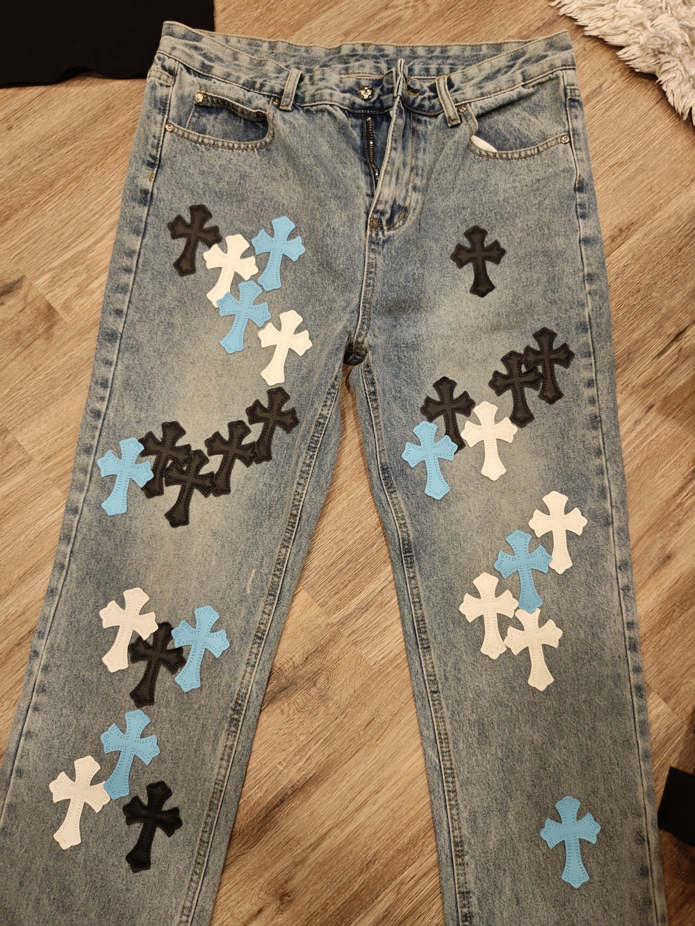 Chrome Hearts Denim Jeans in Dark Blue with White Label Fits Small